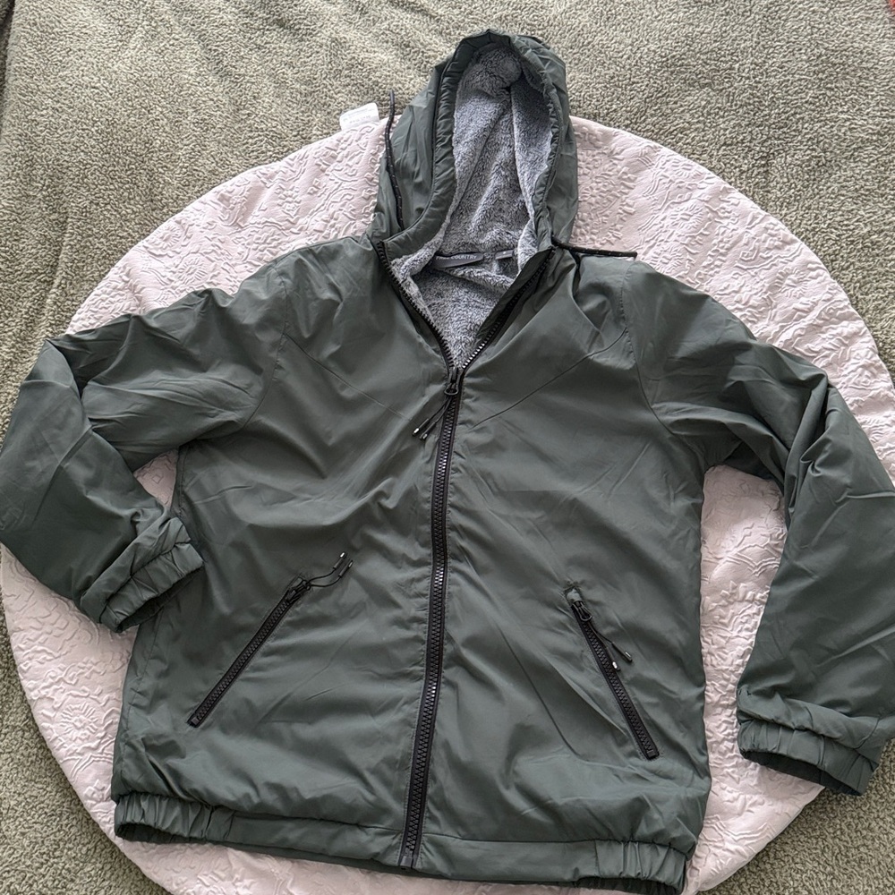 Free Country Olive Green Hooded Fleece Faux Fur Jacket Sz S - Picture 8 of 11